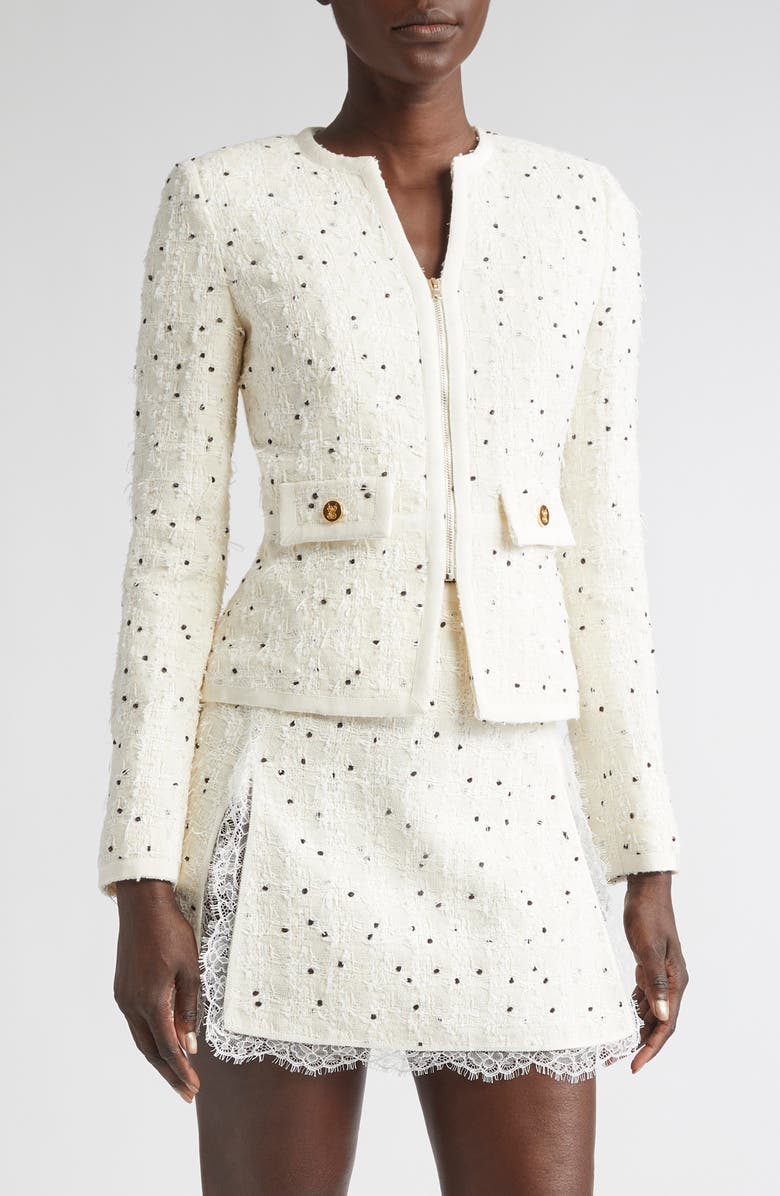 Giambattista Valli Polka Dot Tweed Jacket, Main, color, Ivory