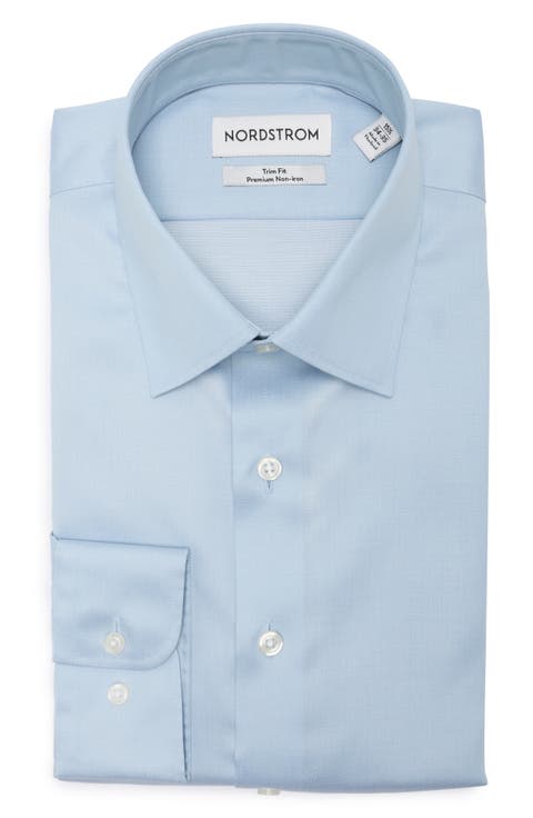Trim Fit Solid Premium Non-Iron Cotton Herringbone Dress Shirt (Regular, Big & Tall)
