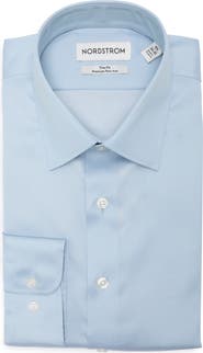 Nordstrom Trim Fit Solid Premium Non-Iron Cotton Herringbone Dress Shirt