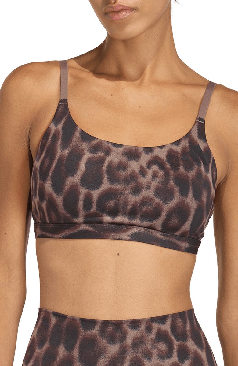 adidas Optime Essentials Workout Light Support Sports Bra, Main, color, Earth Strata/ Black