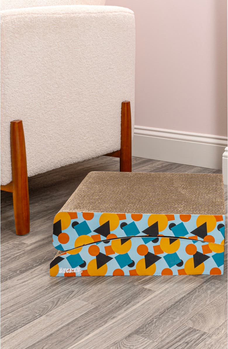 The Licker Store Eero Modern Cardboard Foldable Lounge Cat Scratcher with Catnip, Alternate, color, Blue/Orange