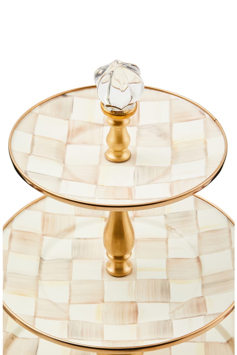 Mocha Check Three Tier Sweet Stand, Alternate, color, MOCHA
