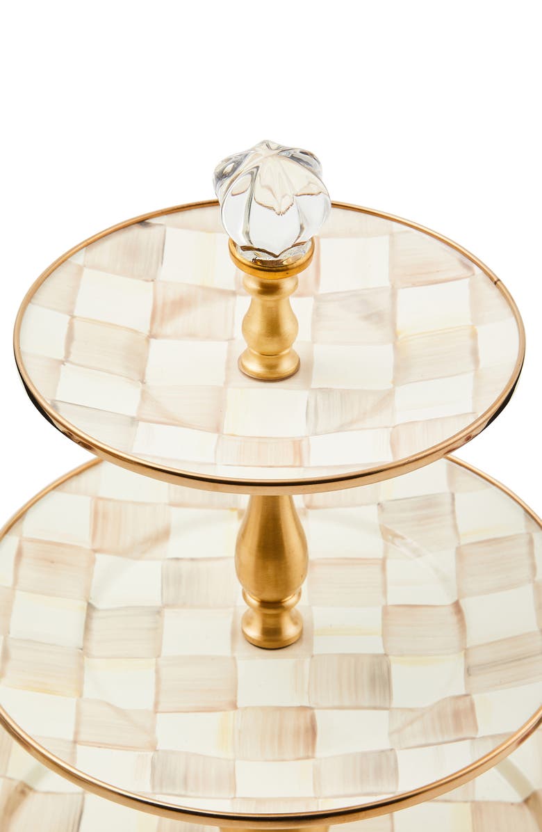 MACKENZIE CHILDS Mocha Check Three Tier Sweet Stand, Alternate, color, Mocha