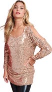 Roaman's Cold-Shoulder Sequin Tunic