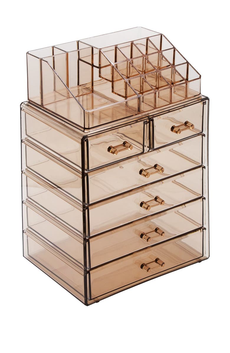 SORBUS Acrylic 6 Drawer & Top Organizer Cosmetics Makeup & Jewelry Storage Case Display Set, Alternate, color, Brown