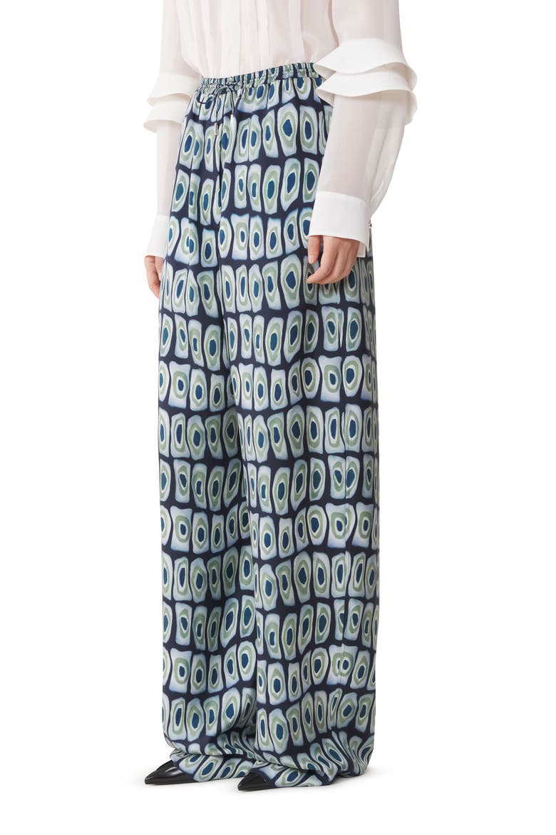 Printed Wide-Leg Silk Pants, Alternate, color, Haze/Sage