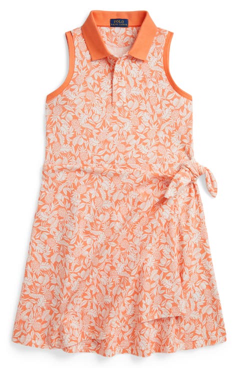 Kids' Sleeveless Stretch Cotton Mesh Faux Wrap Shirtdress (Big Kid)