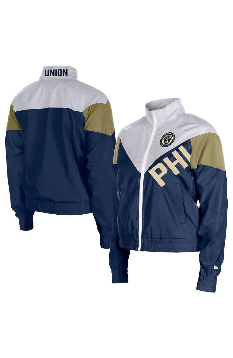 5TH AND OCEAN BY NEW ERA Women's 5th & Ocean by New Era  Navy Philadelphia Union Leisure Cropped Full-Zip Windbreaker Jacket, Alternate, color, Navy