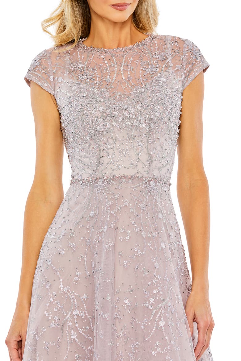 Women's Embellished High Neck Cap Sleeve A Line Dress, Alternate, color, Lilac