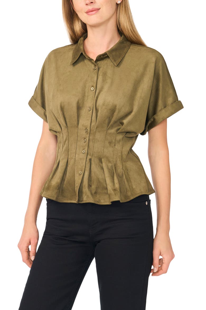 Gathered Faux Suede Top, Main, color, LUXE OLIVE