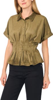 Halogen® Gathered Faux Suede Top
