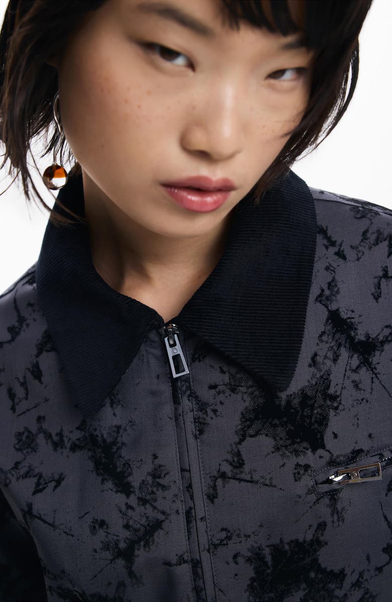 Desigual Short Flocked Trucker Jacket, Alternate, color, Dark Gray