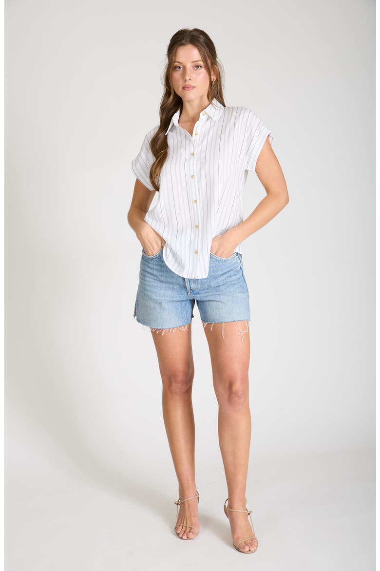 Stripe Short Sleeve Button-Up Shirt, Alternate, color, WHITE