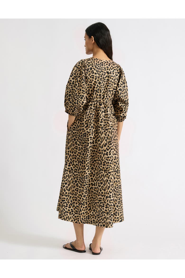 Animal Print V-Neck Cotton Midi Dress, Alternate, color, Brown