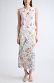 Oscar de la Renta Iris Degradé Printed Lace Midi Skirt