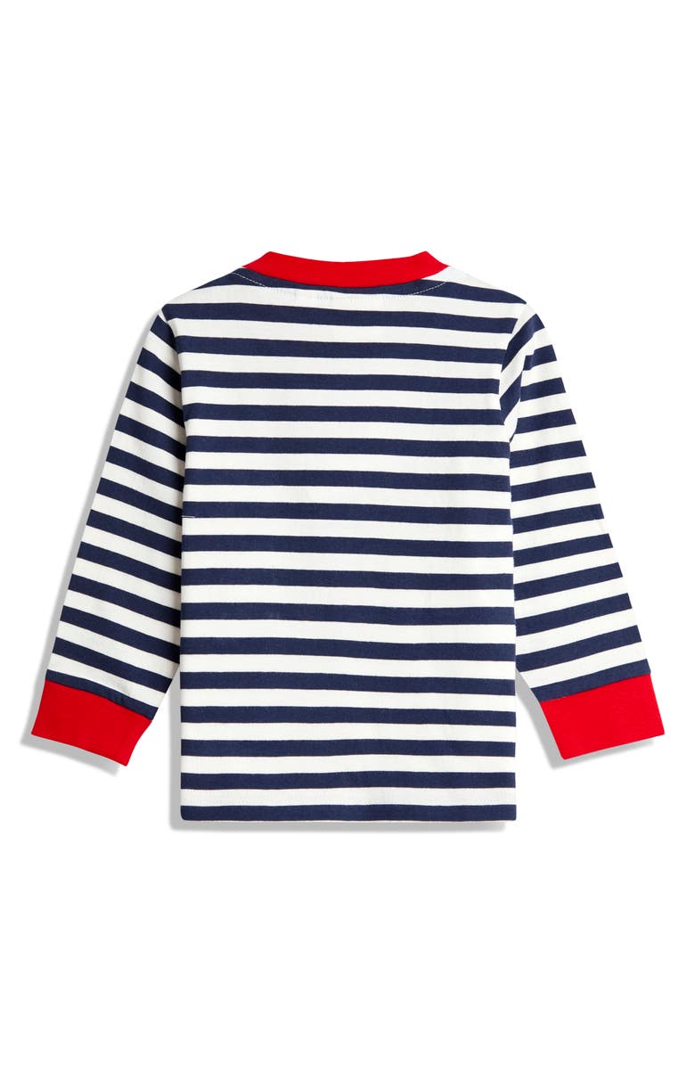 JOJO MAMAN BEBE Construction Vehicle Embroidered Long Sleeve Shirt, Alternate, color, Navy Ecru Stripe