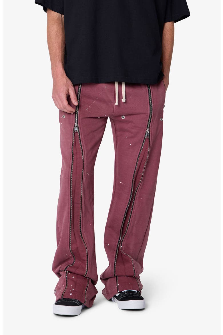 Rivet Zipper Flare Sweatpants, Main, color, RED