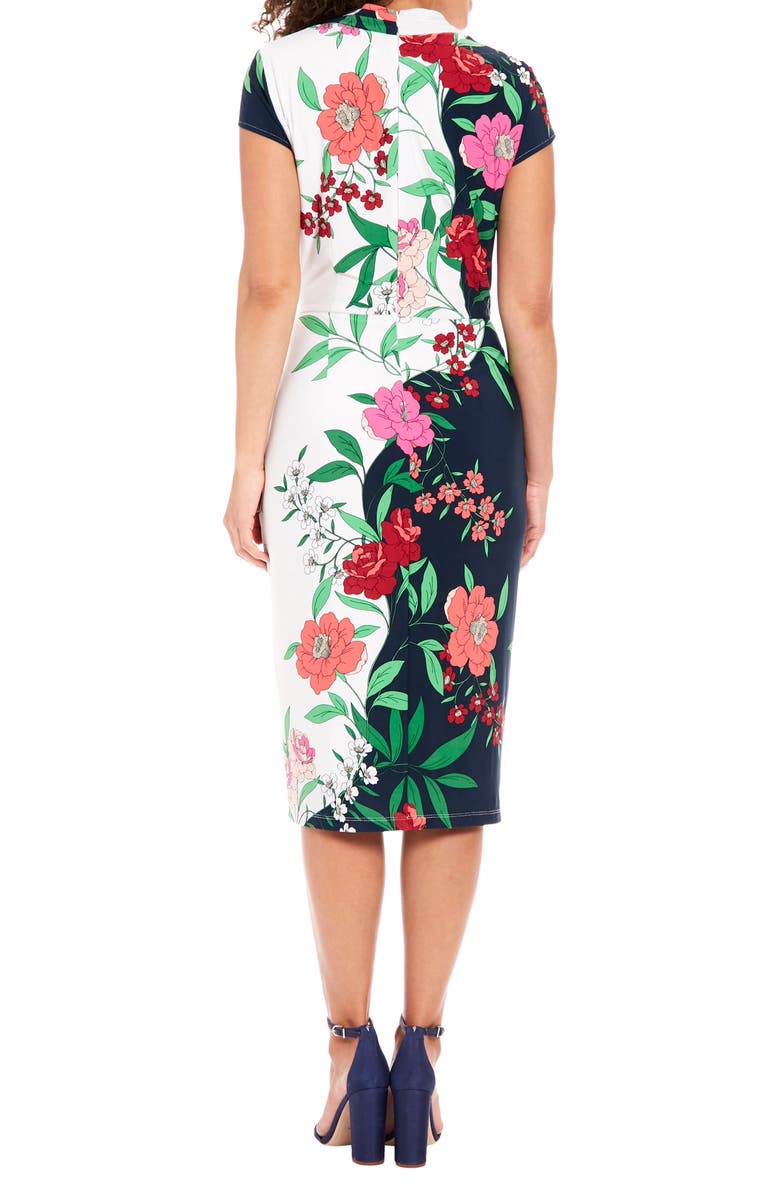 London Times Floral Cap Sleeve Midi Sheath Dress, Alternate, color, Navy/ Ivory