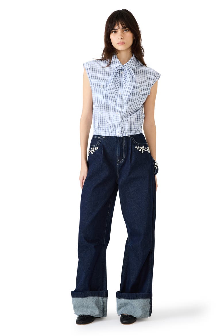 Scout Plaid Button-Up Shirt with Removable Tie, Alternate, color, NAVY PLAID