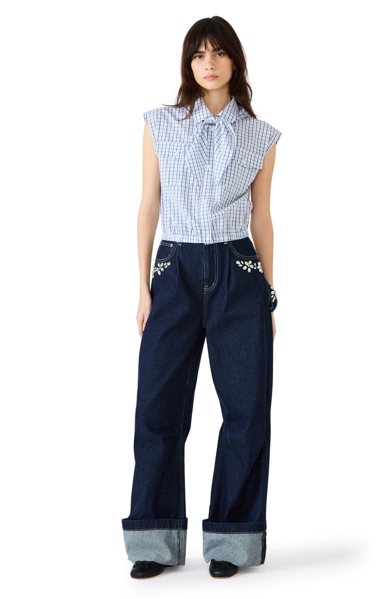 Steve Madden Scout Plaid Button-Up Shirt with Removable Tie, Alternate, color, Navy Plaid