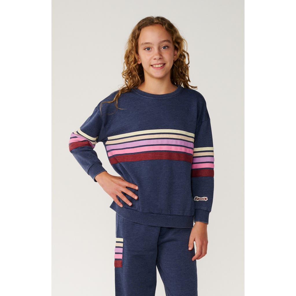 Rip Curl Kids' Surf Revival Stripe Cotton Blend Fleece Sweatshirt In Navy
