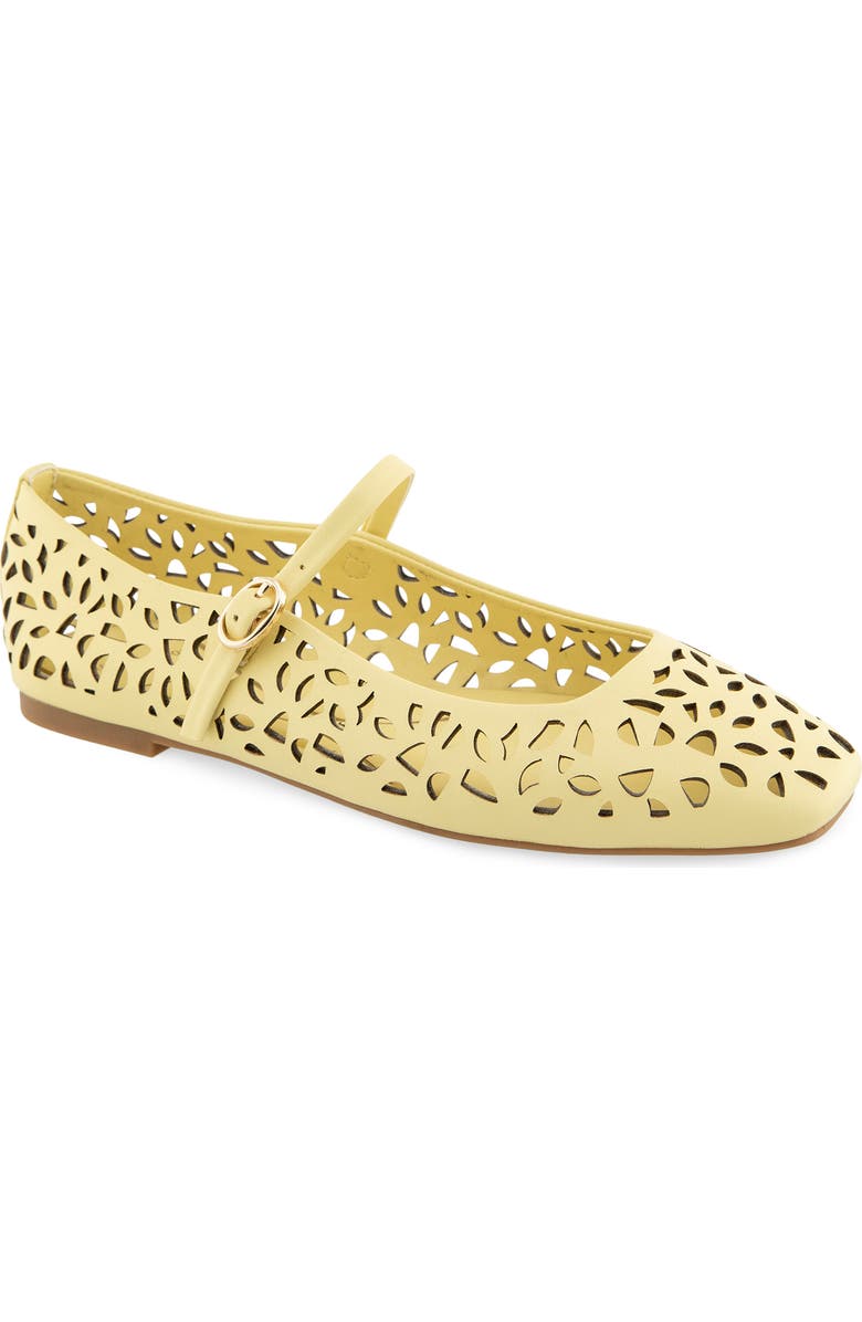 Kenneth Cole Jasper Perforated Mary Jane Flat, Main, color, Butter Yellow