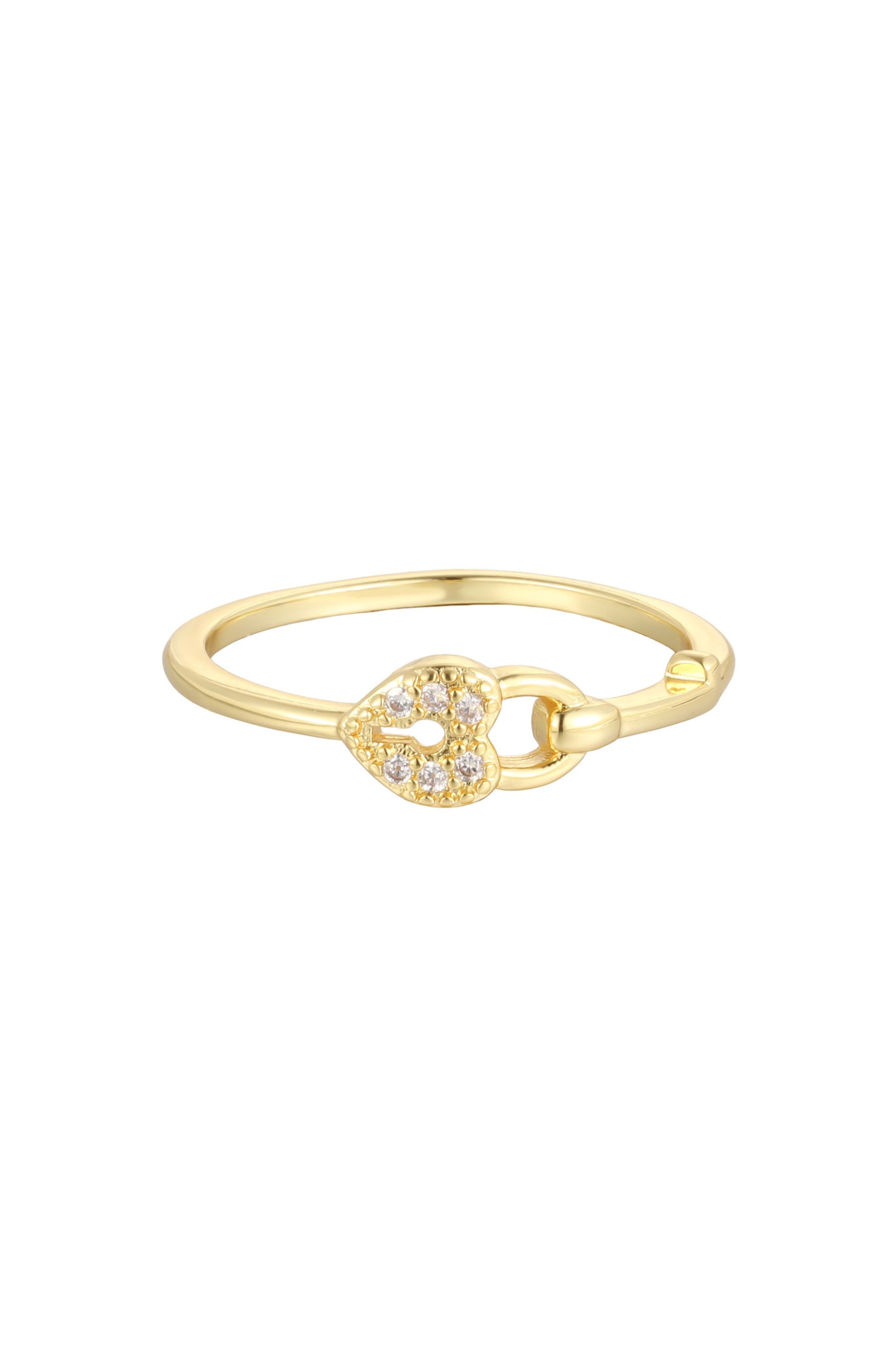 14k Gold Plated Cubic Zirconia Sideways Heart Ring