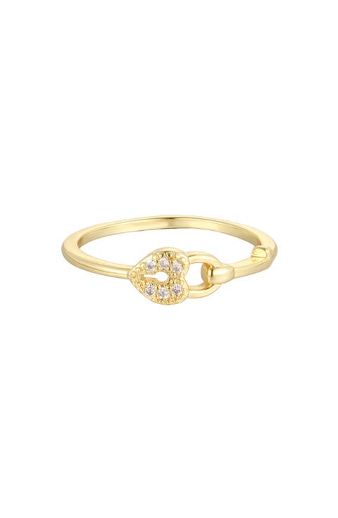 14k Gold Plated Cubic Zirconia Sideways Heart Ring