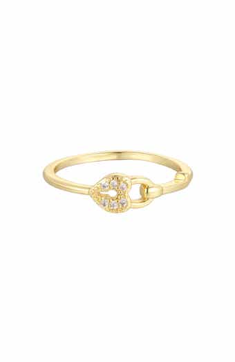 14k Gold Plated Cubic Zirconia Sideways Heart Ring