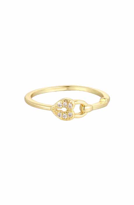 14k Gold Plated Cubic Zirconia Sideways Heart Ring