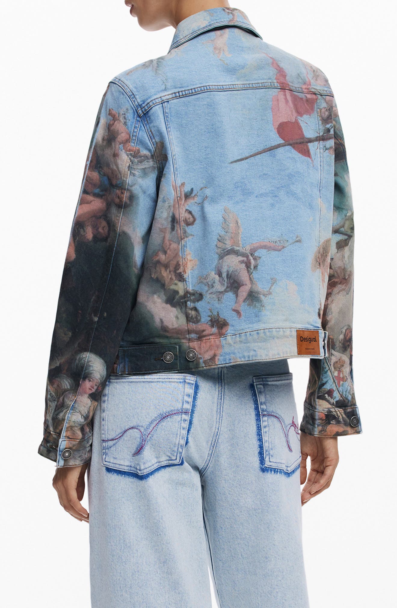 Renaissance Print Denim Trucker Jacket - image 2