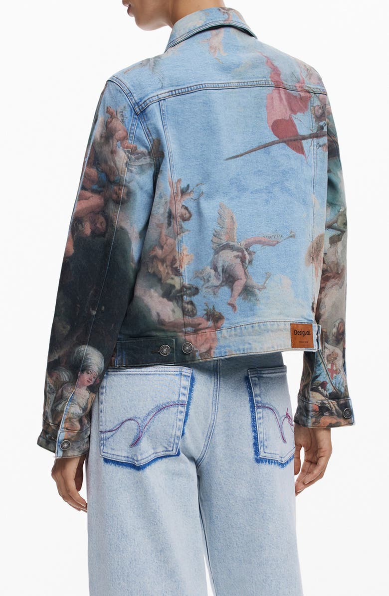Desigual Renaissance Print Denim Trucker Jacket, Alternate, color, Medium Blue