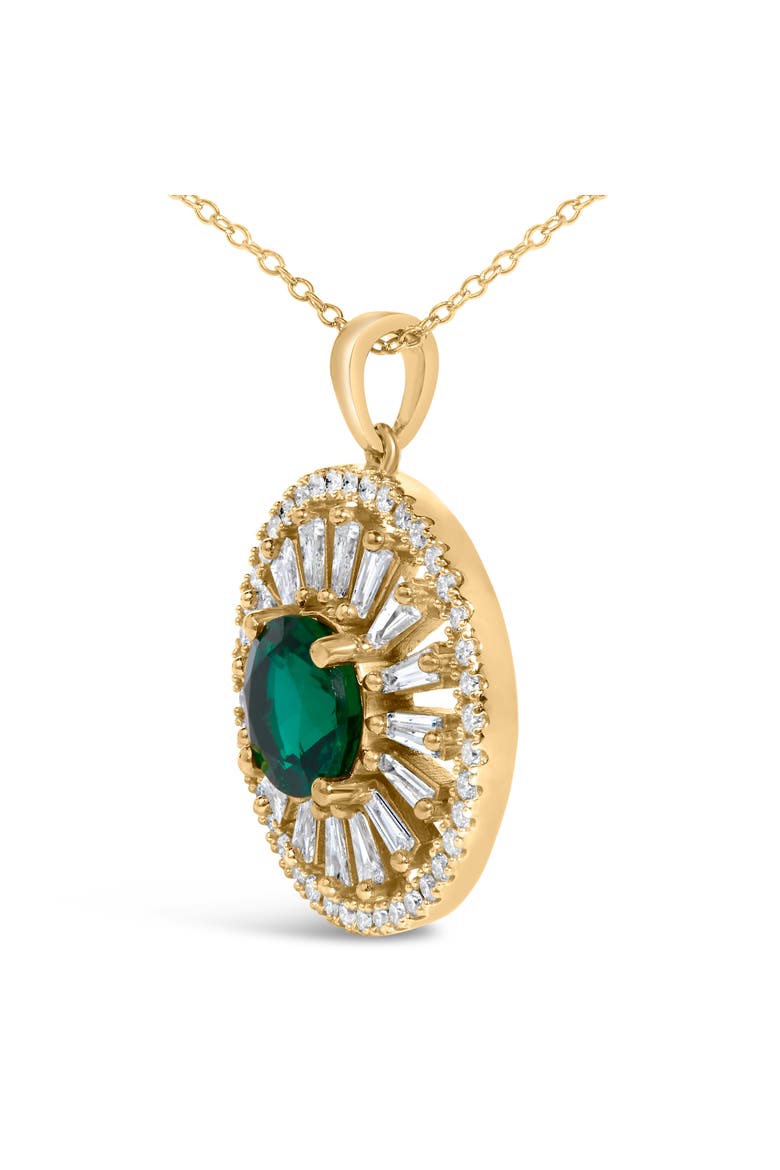 14K Yellow Gold Plated Sterling Silver Lab Grown Emerald and Diamond Sunburst Medallion Pendant Necklace, Alternate, color, Yellow Gold over Silver