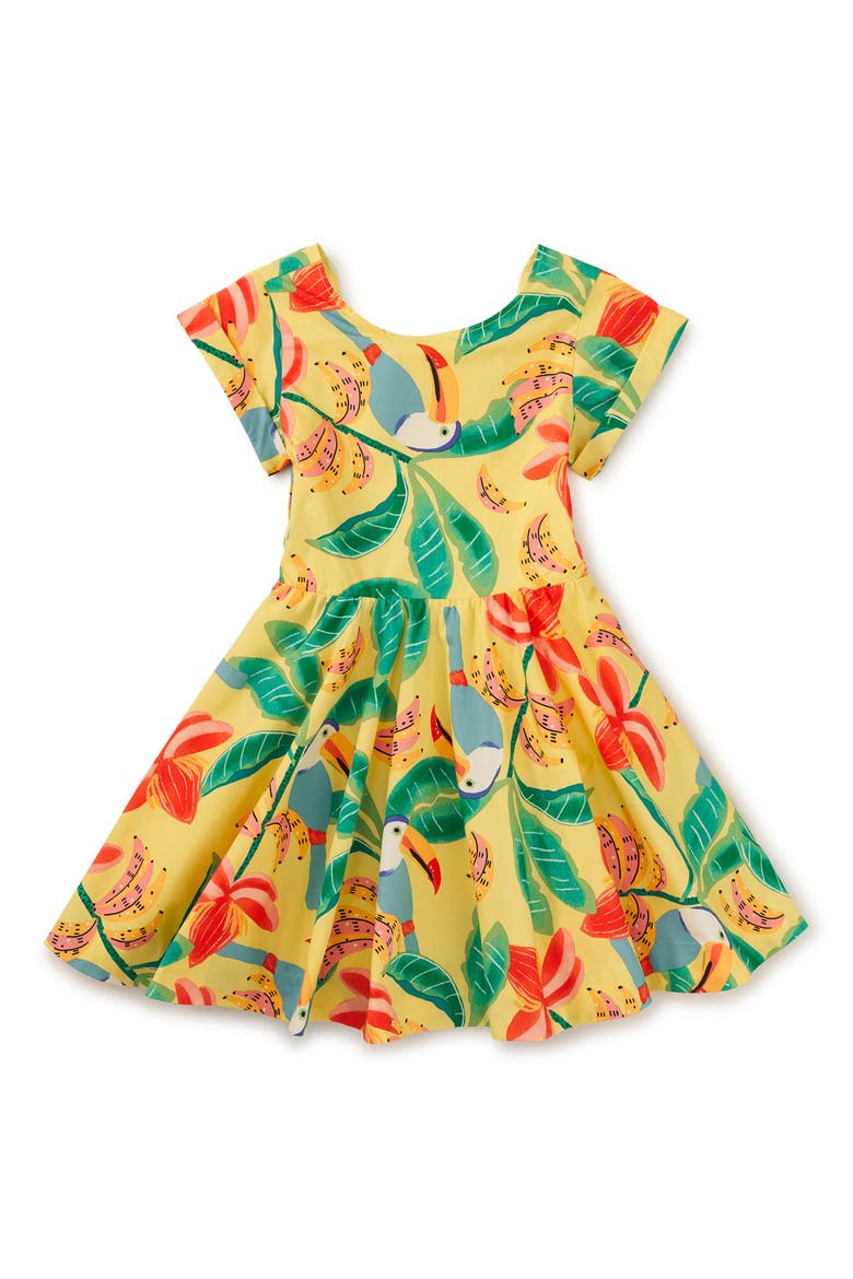 Button Back Skirted Dress, Main, color, Toucan Banana Tree