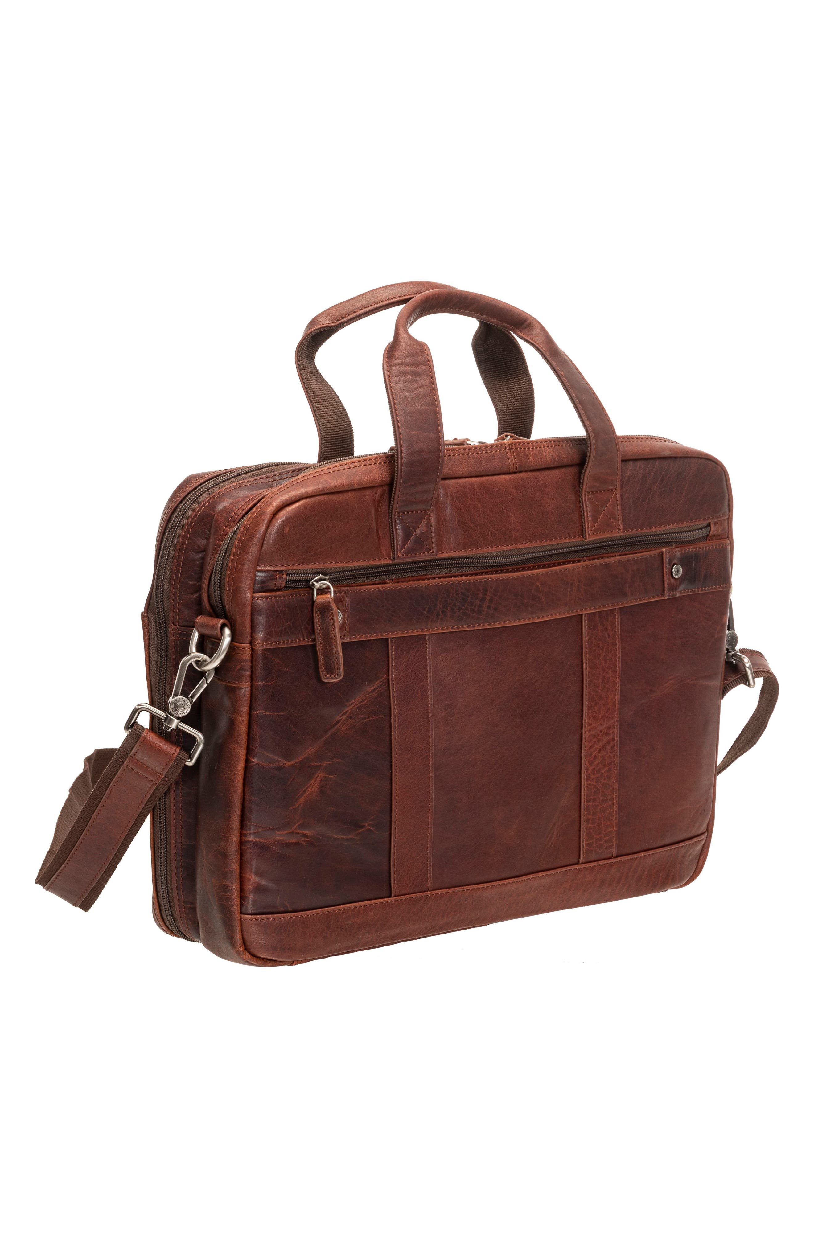 Mancini Double Compartment Leather Briefcase, Alternate, color, Brown