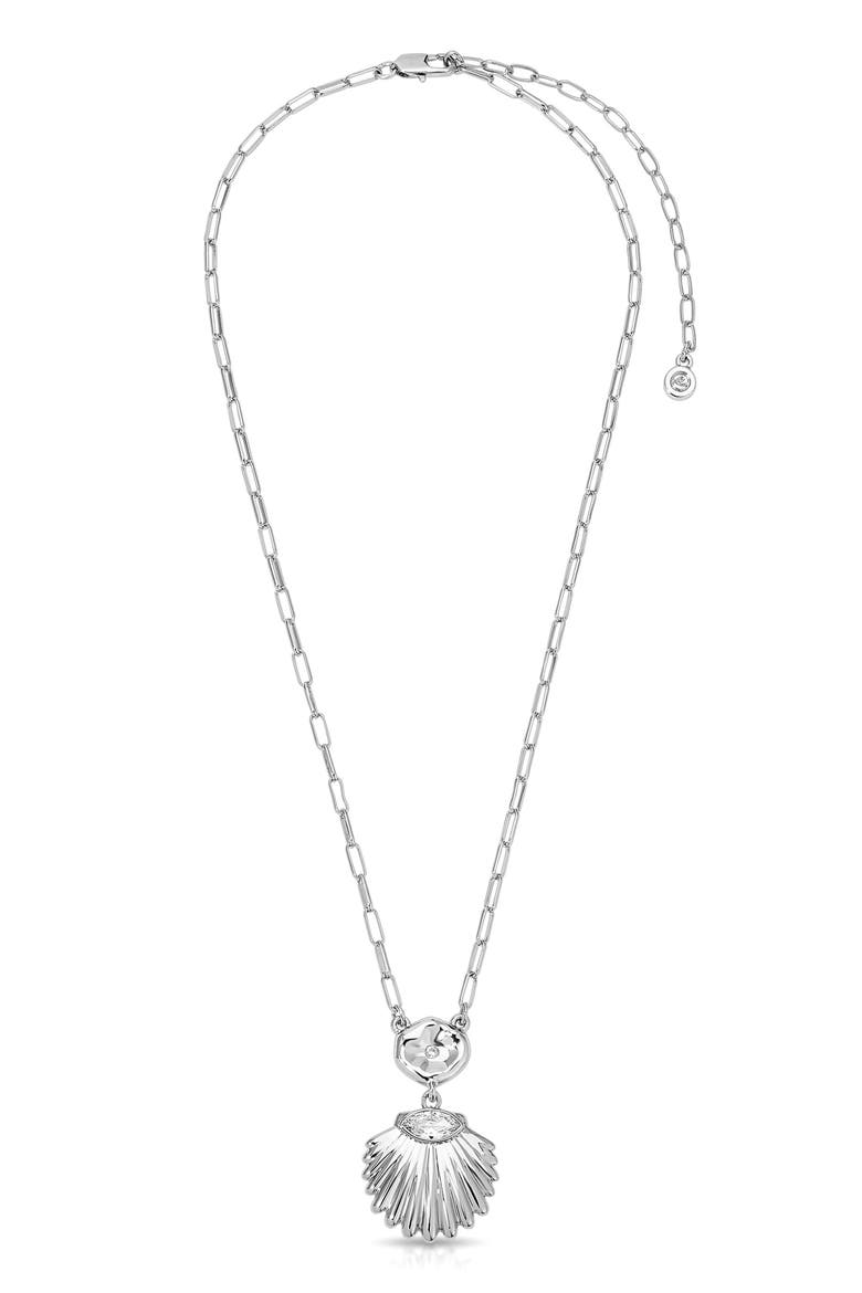 Cubic Zirconia Scallop Pendant Necklace, Alternate, color, SILVER