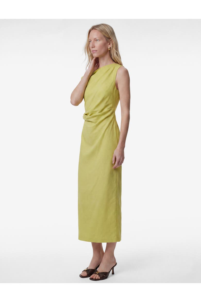 Linen Blend Accessory Detail Asymmetric Neck Midi Dress, Alternate, color, GREEN