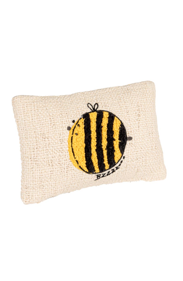 Storied Home Woven Cotton Lumbar Pillow with Embroidered Bee Design, Main, color, White