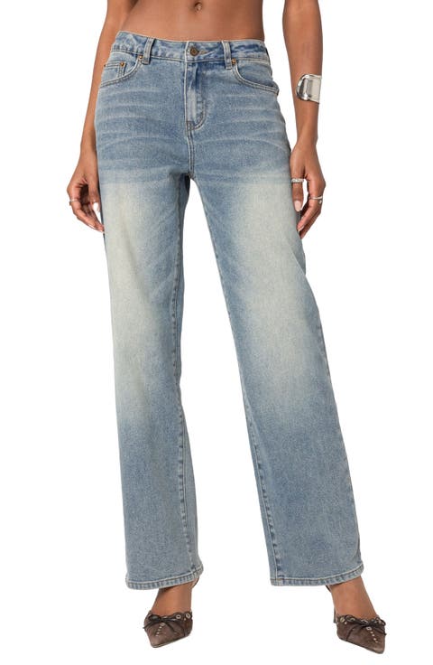 Amia High Waist Straight Leg Jeans (Blue-Washed)
