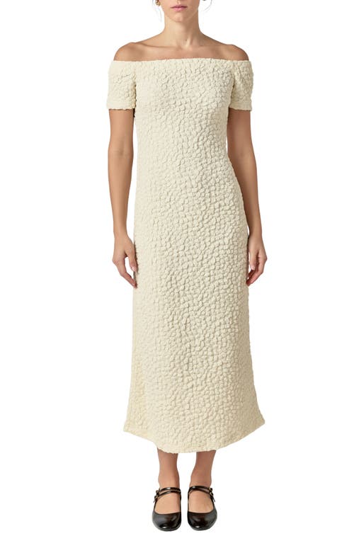 ENGLISH FACTORY ENGLISH FACTORY TEXTURED OFF THE SHOULDER MIDI DRESS