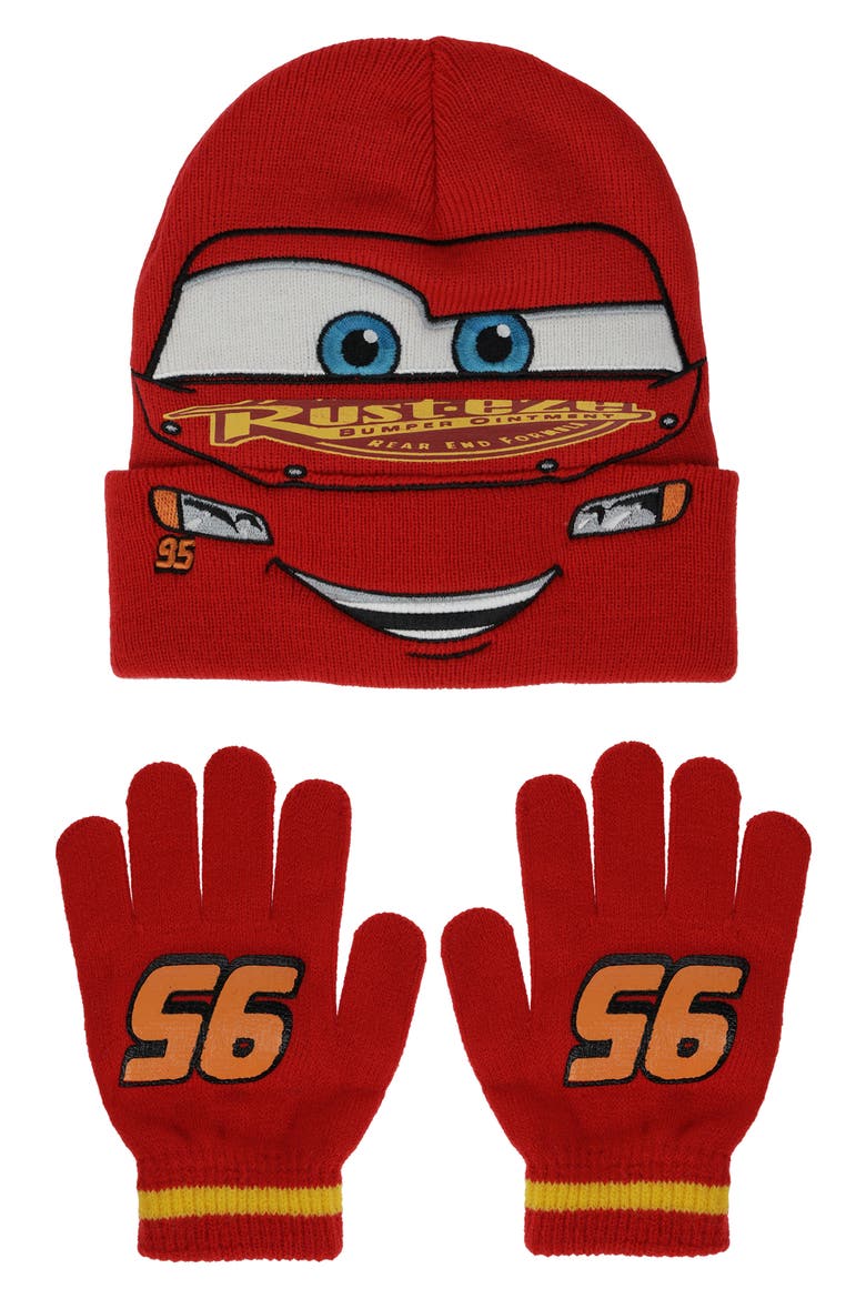 Kids' Cars Lightning McQueen Beanie & Gloves Set, Main, color, RED
