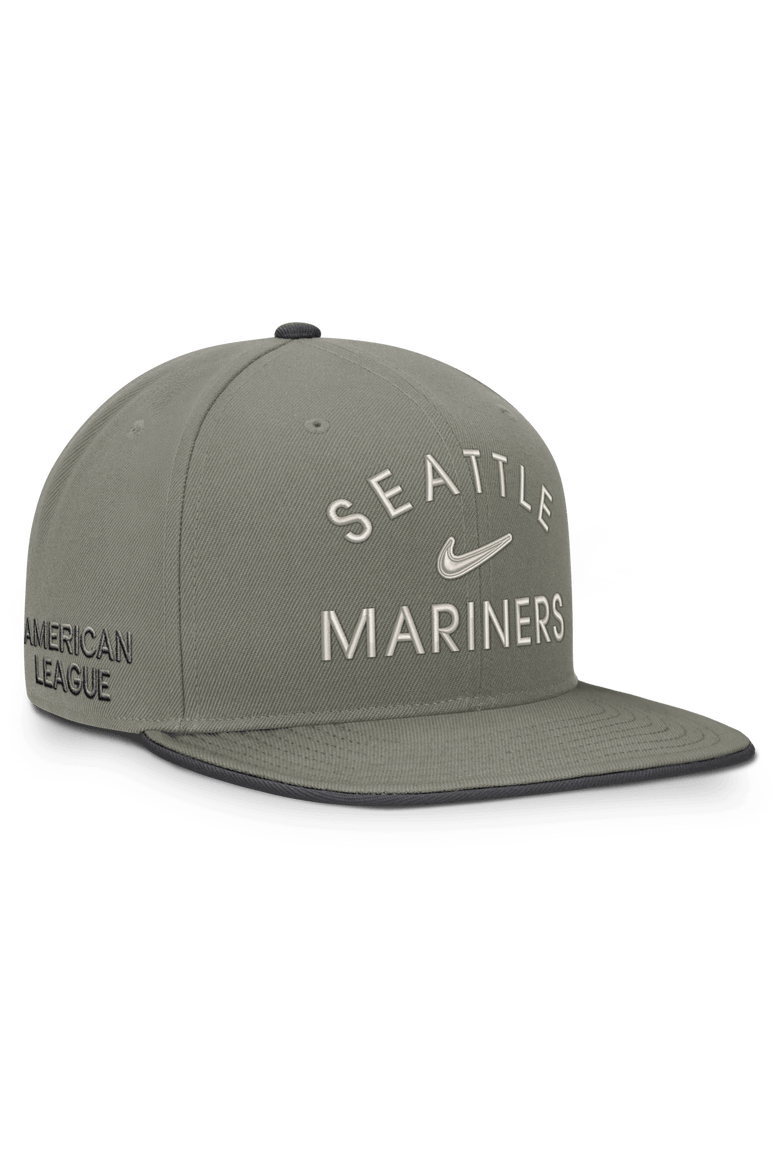Men's Nike Olive Seattle Mariners Pro Dri-FIT Snapback Hat, Alternate, color, Gray