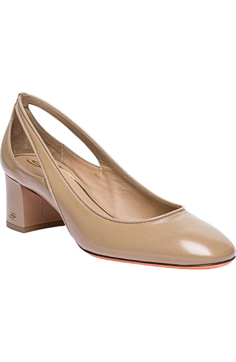 Santoni Women's leather mid-heel pump with almond toe and cut-out detail, Alternate, color, Brown