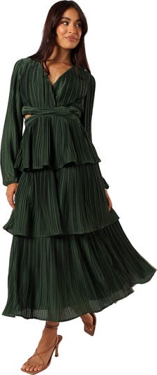 Pippa Side Cutout Long Sleeve Tiered Midi Dress