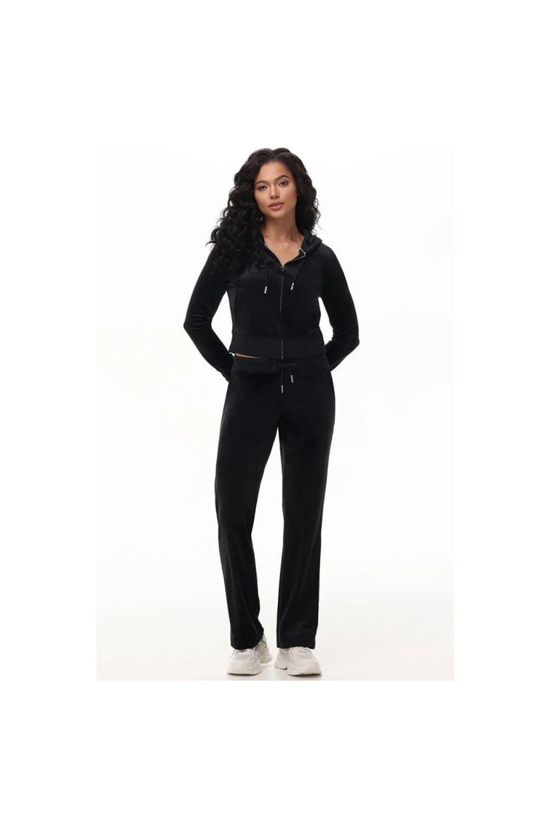 Rib Waist Long Velour Pant With Back Bling, Liquorice, Alternate, color, LIQUORICE