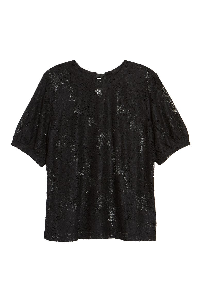 Grosgrain Tie Back Lace Top, Alternate, color, BLACK