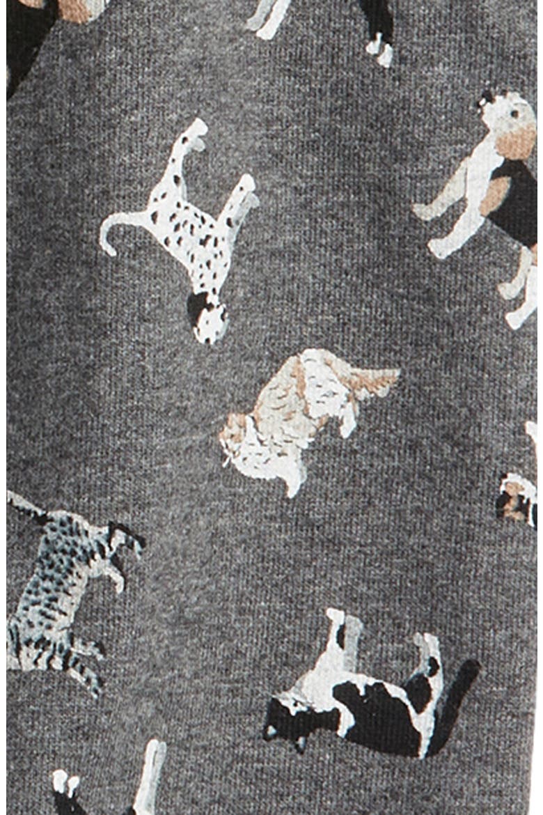 Puppies Print Cotton Romper, Alternate, color, DARK GREY