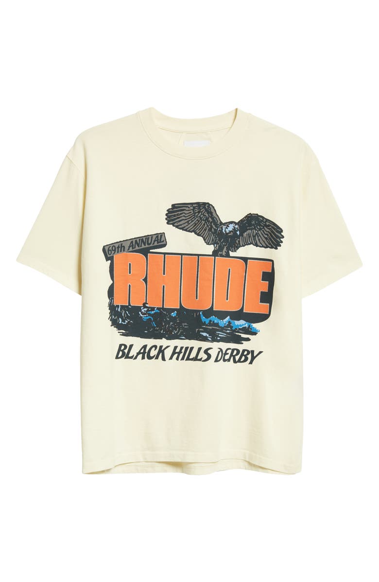 Rhude Black Hills Derby Oversize Graphic T-Shirt, Alternate, color,