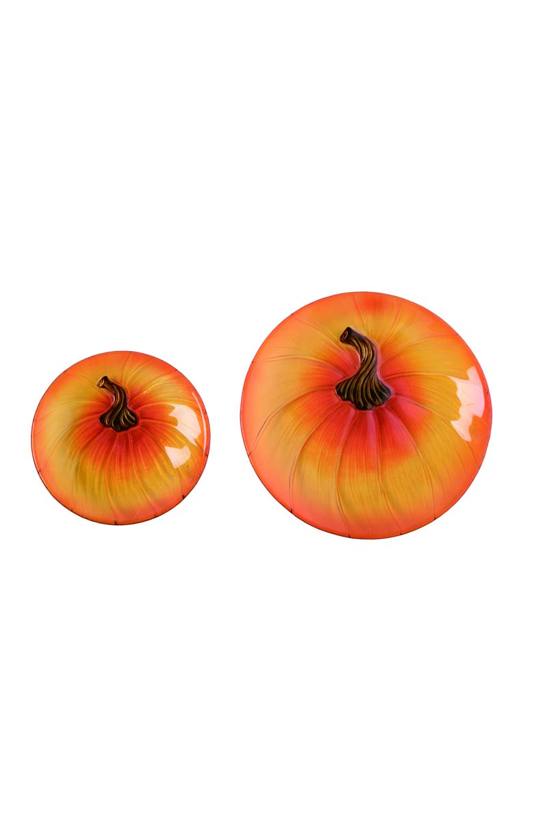 Transpac Orange Harvest Fused Glass Pumpkin Plate Set of 2 for Fall, Main, color, Orange