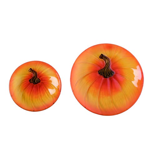 Transpac Orange Harvest Fused Glass Pumpkin Plate Set Of 2 For Fall